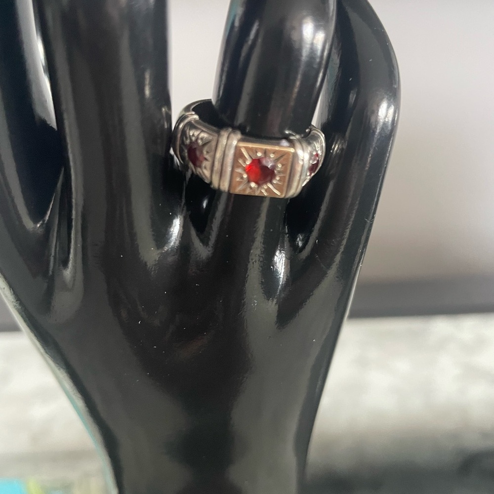 Elegant Sterling Silver, 14K, and Garnet Stones Ring